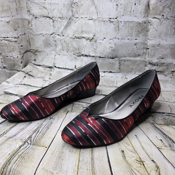 PROXY Black Red Silver Womens Emastine Dress Wedge Heels Shoes  Size 9.5B - Picture 4 of 7
